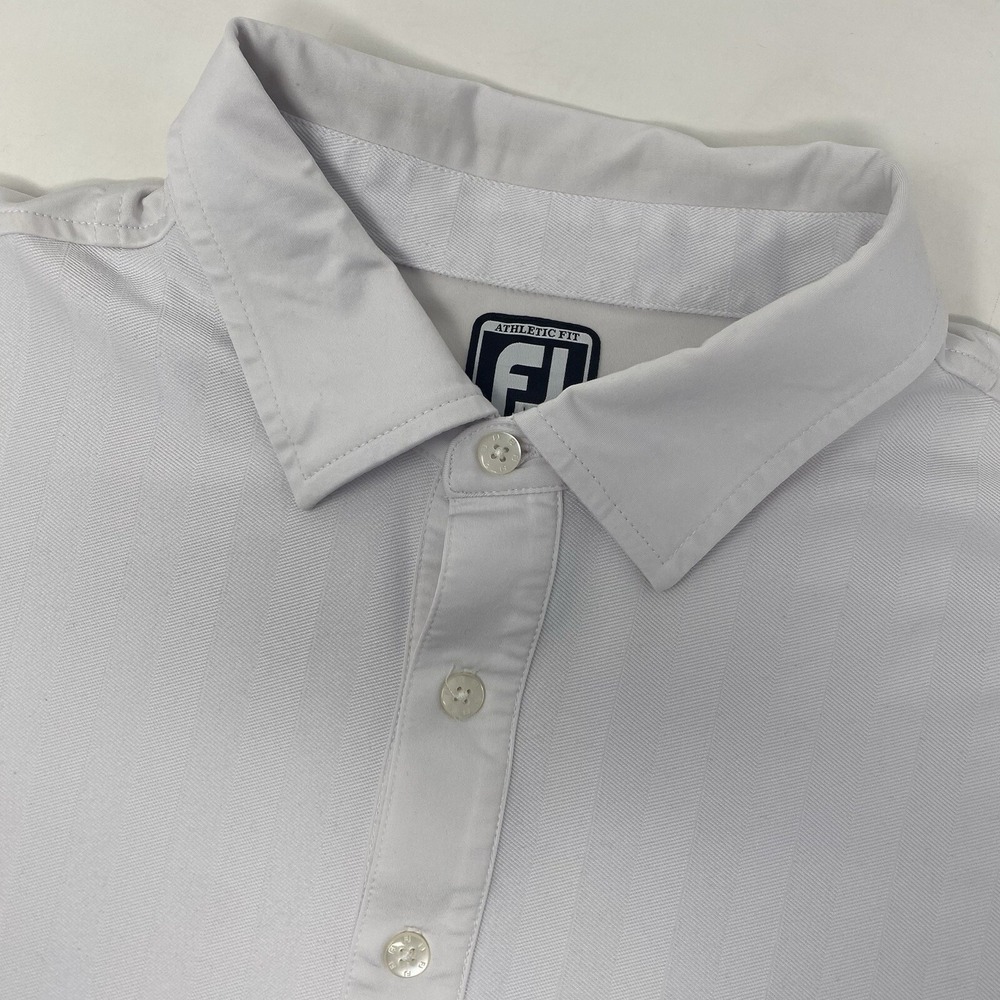 FootJoy Polo Shirt Mens XXL White Athletic Fit Herringbone Performance Golf Tee